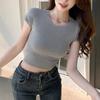 Crew Neck Open Navel Short-sleeved T-shirt for Women, Summer New Sweet and Spicy Style European and American Tops Are Trendy