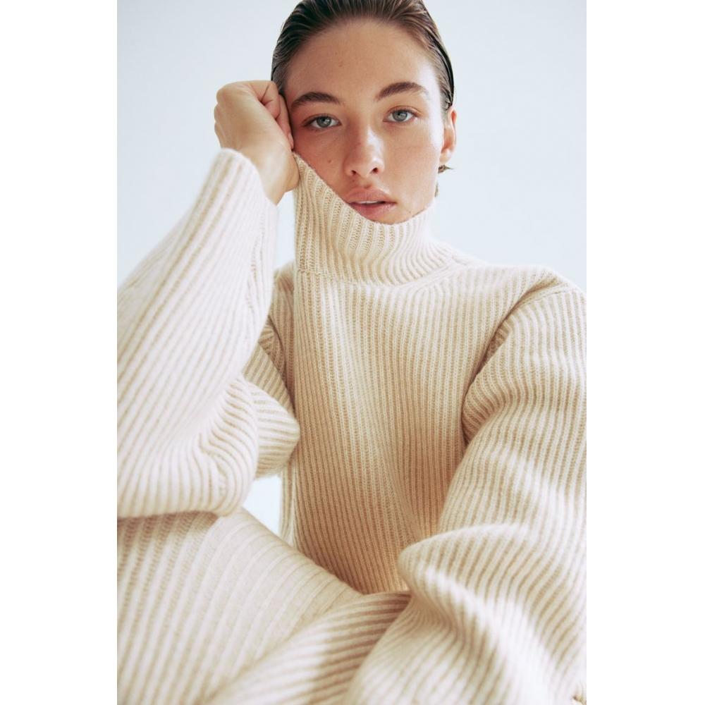 

H M rib knit turtleneck sweater light beige