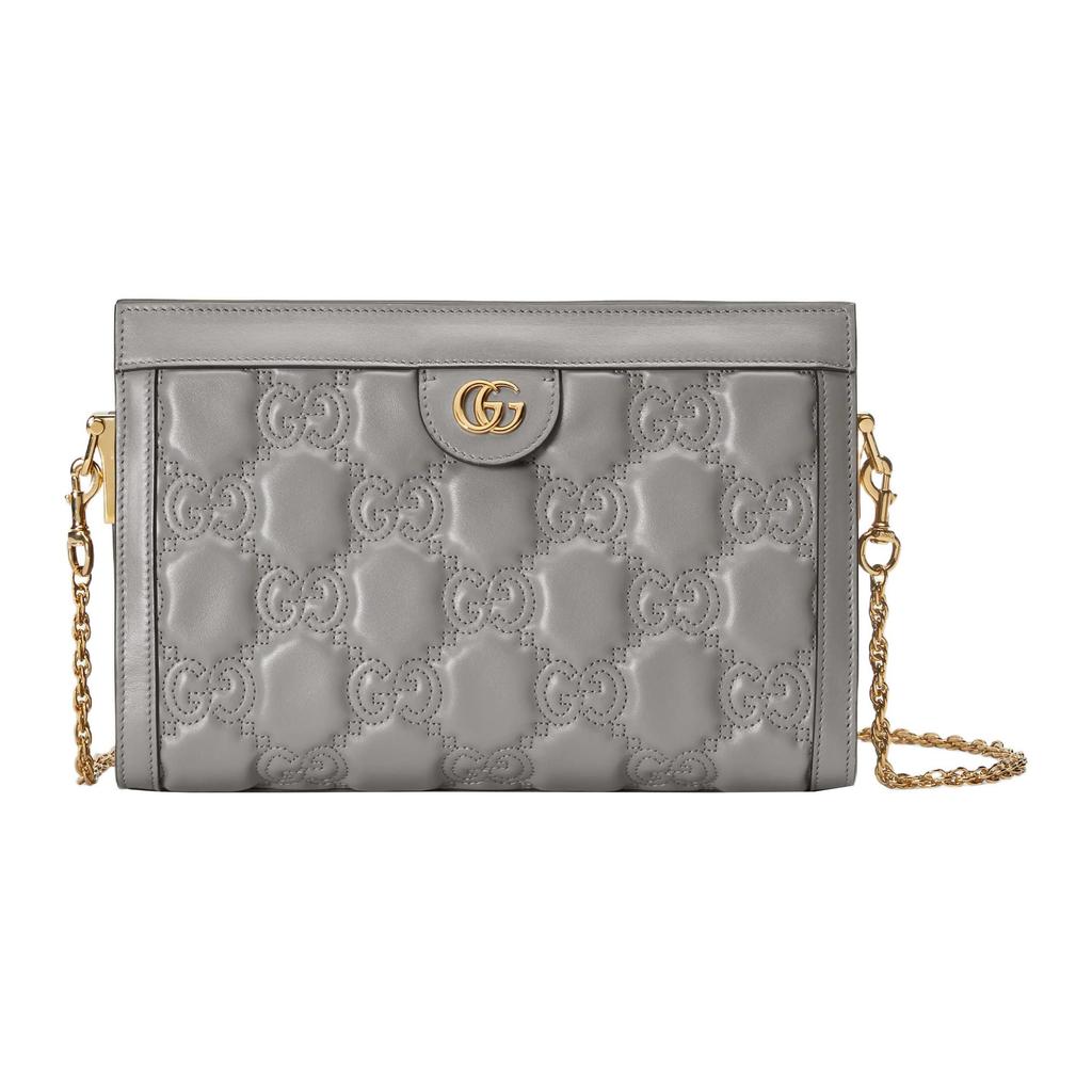 Gucci GG Matelassé Gold Logo Chain Canvas Backpack Leather Chain Bag Women Backpack Gray 702200-UM8HG-1563