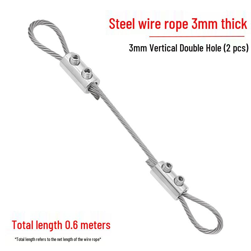 Adjustable 304 Stainless Steel Wire Rope Locking Connector for Lighting Fixtures (1.5~4mm Double Hole, Vertical)