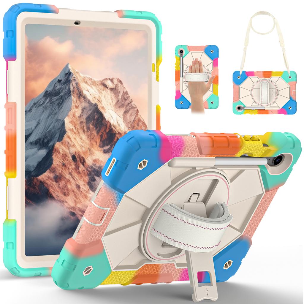 For Samsung Galaxy Tab S10 FE/S9 FE/S9 Case Silicone+PC Kickstand Tablet Cover with Handy Strap