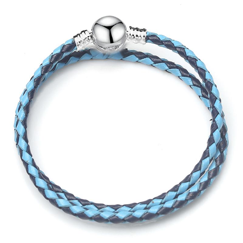 Silver Color Round Clasp Shaped Leather Chain Charm Bracelet Fit Beads DIY Brand Bracelet Bangle for Women Men Gift Dropshipping