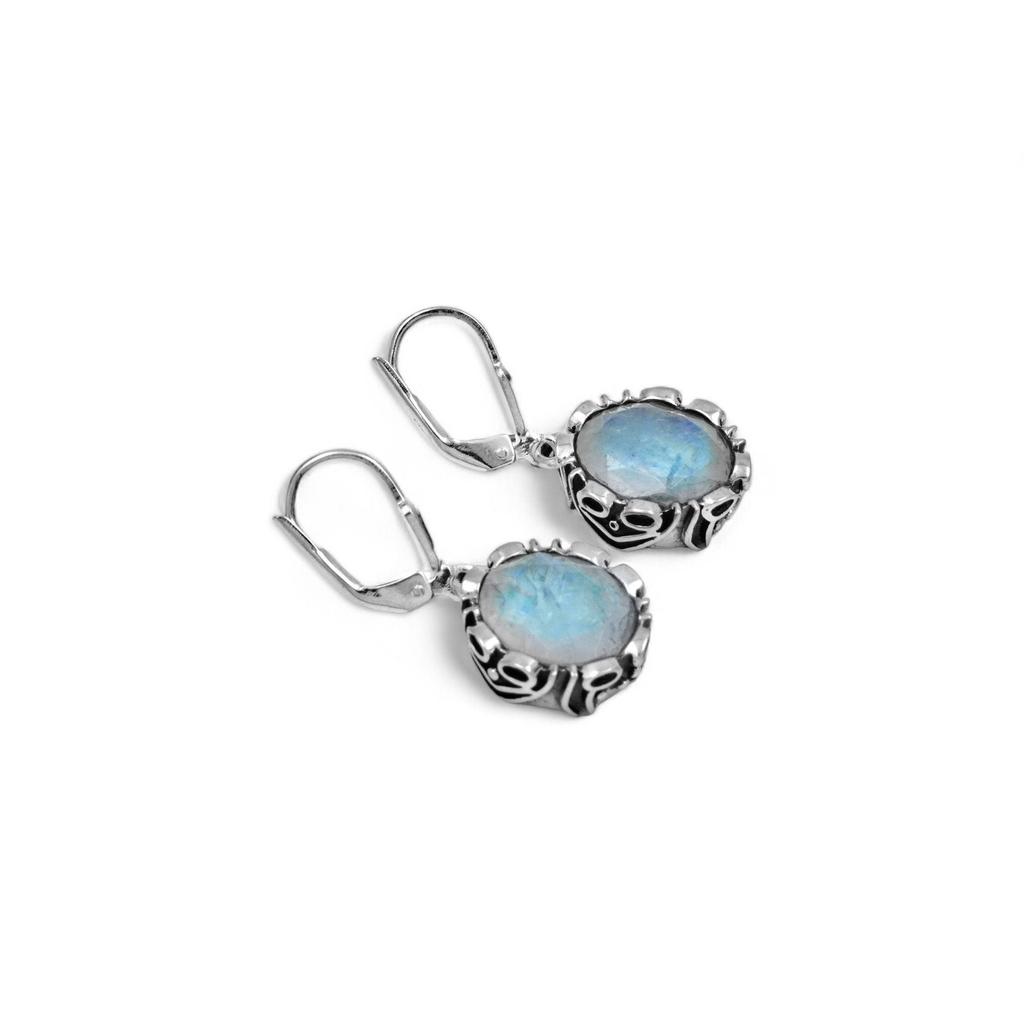 Natural Moonstone Dangle Earrings: 925 Sterling Silver Gemstone