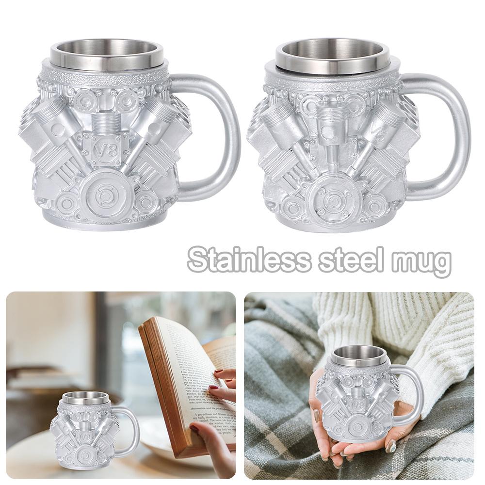 V8 & V6 Engine Design Coffee Mug Multi-Purpose Tea Cup Creative Stainless Steel Mug Restaurant