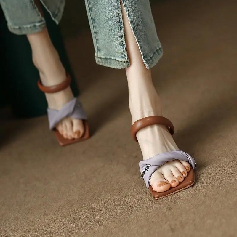 Fashion With Heel Slides Square Toe Shoes Clappers Low Price Cheap Liquidation Unique Vip 2025 Trend Women's Slippers and Ladies Sandals
