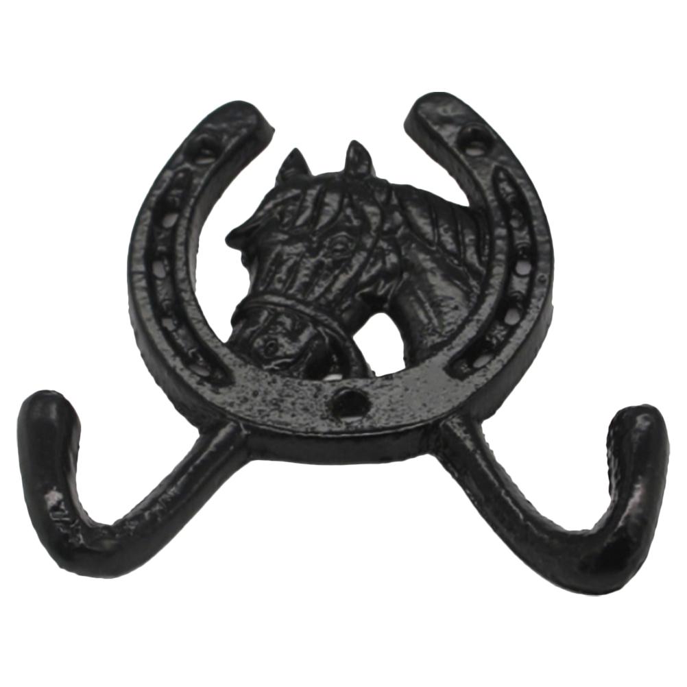 Bathroom Hook Coat Hooks European Style Creative Horse Head Horseshoe Double Wall Cast Iron Black