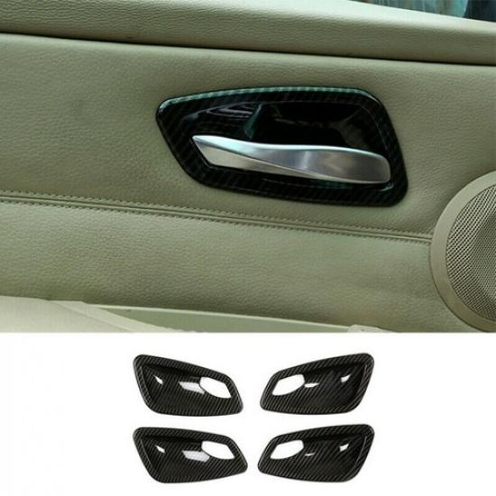 4x Carbon Fiber Interior Door Handle Bowl Cover Trim For BMW E90 E92 E93 2005-12