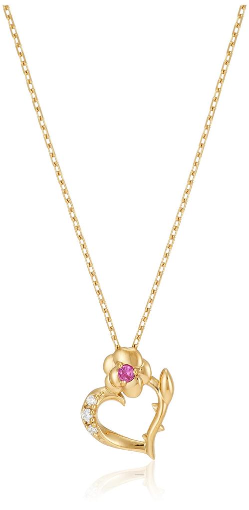 Estelle Disney "Beauty and the Beast" Silver Yellow Gold Plated Synthetic Ruby Necklace (0772-2145-0019-0000)