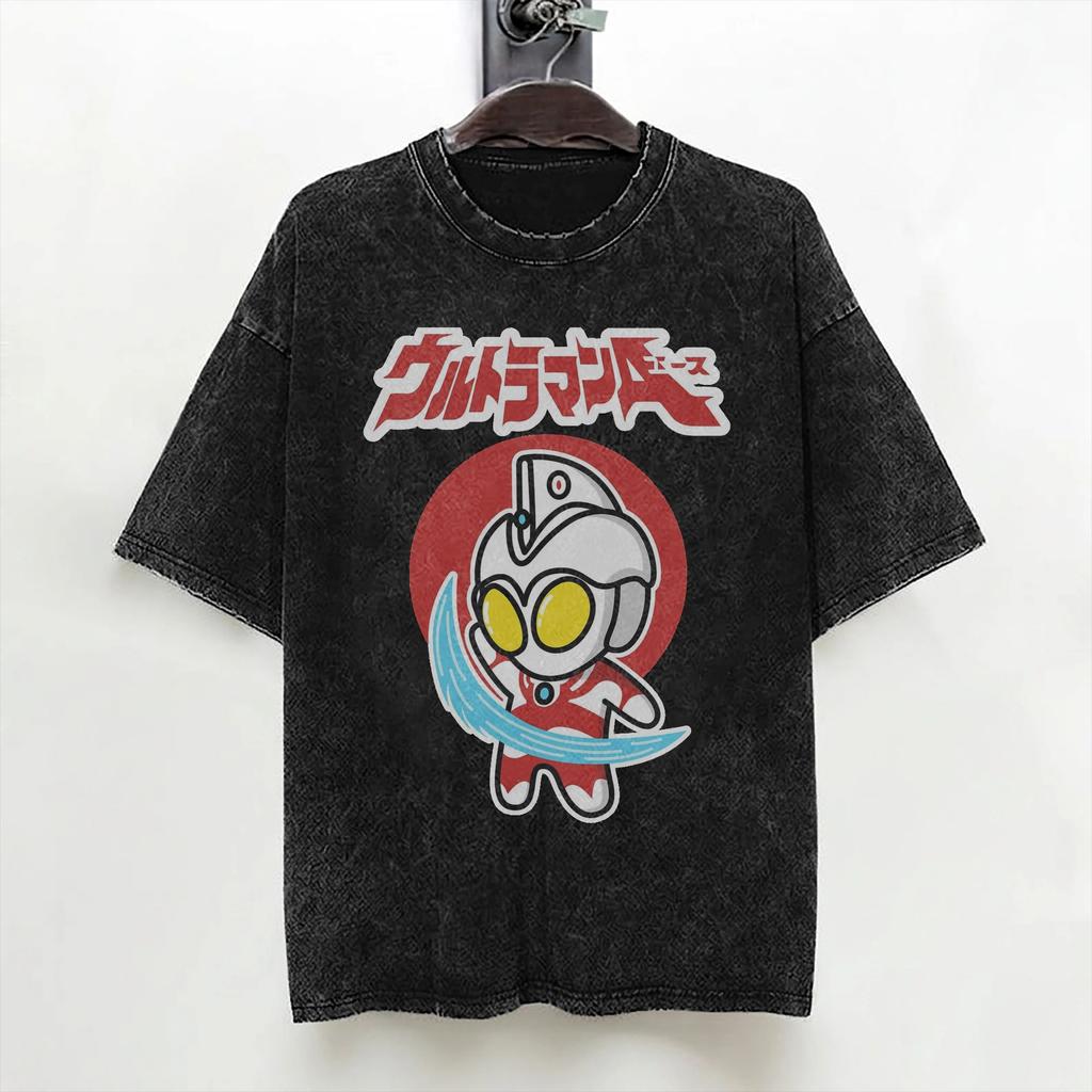 Ultraman Zero Chibi Style Kawaii Washed T Shirt Streetwear HipHop Vintage TShirts Tee Shirt for Men Women Short Sleeve Harajuku