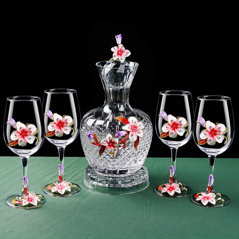 Enamel Lily Red Wine Glass Rotating Decanter Crystal Glass Goblet Wine Glass