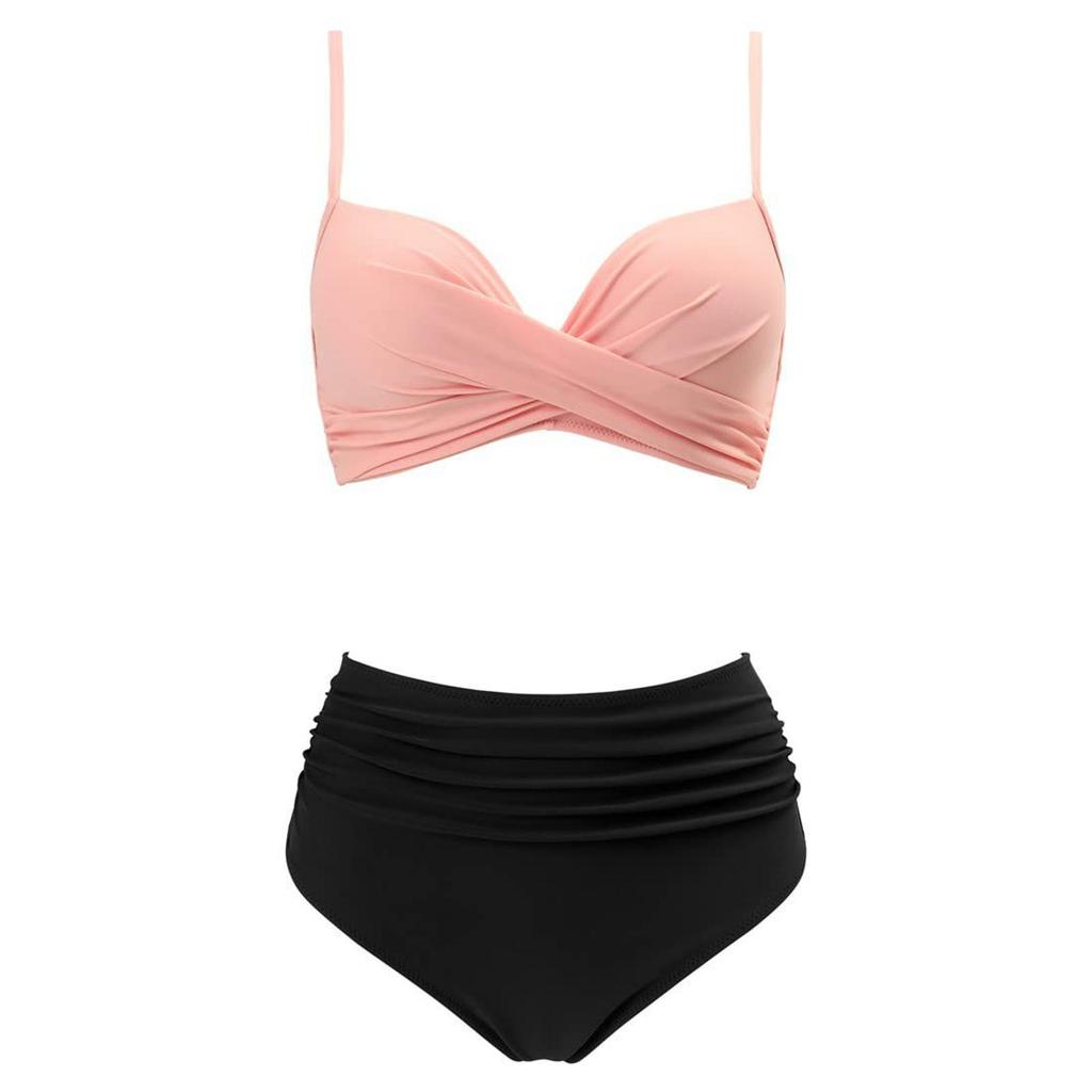 Costume da bagno bikini push up da donna costumi da bagno solidi sexy costume da bagno floreale femminile costumi da bagno increspati XL bikini a vita alta donna