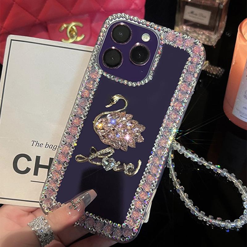 

For IPhone 16 Promax Water Diamond Flower Phone Case for Apple 15 Luxury 13 Swan 12 Letter Plus Female For iPhone 7/8/SE 2020