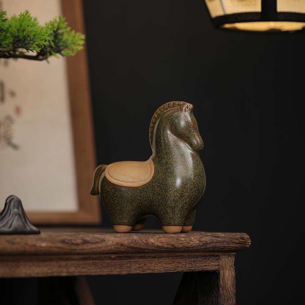 Tang Horse Ceramic Figurine Tea Pet for Living Room Entryway Wine Cabinet Office Desk Tea Table Home Accent Decor Gift