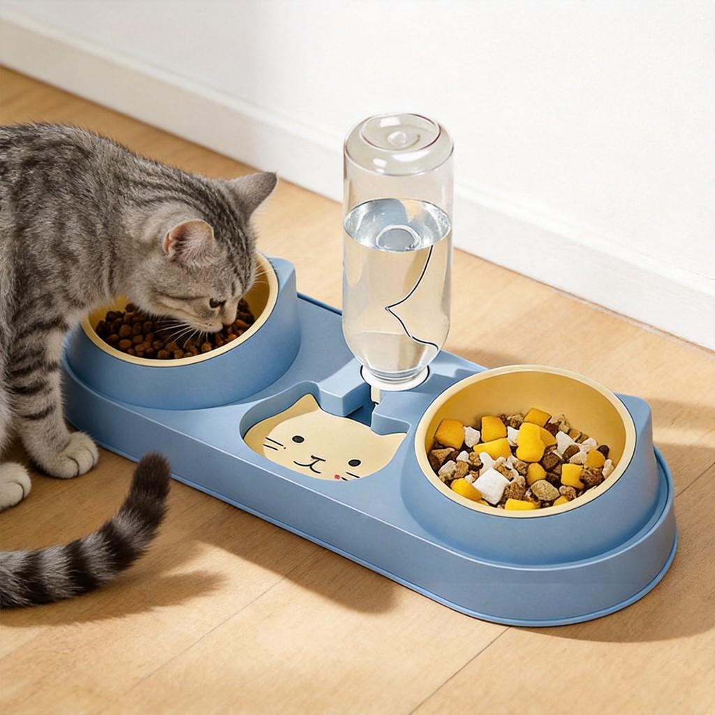 Pet Cat Food And Water Bowl Set With Antispill Design For Home Use