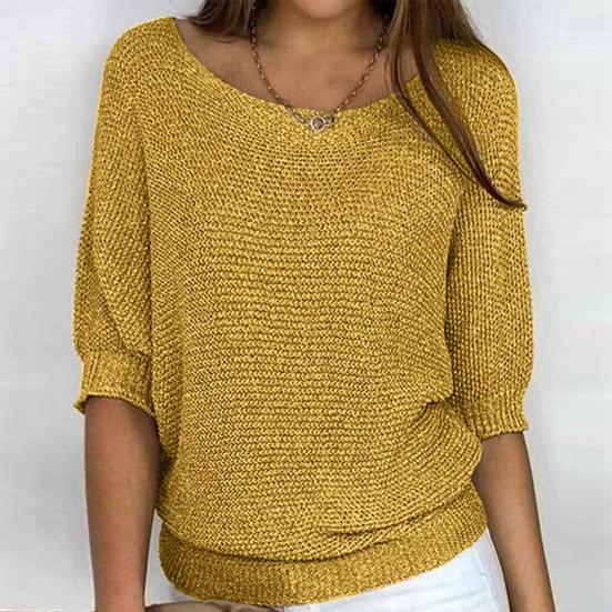 Solid Color Knitting Sweater O-Neck 44989 Sleeve Loose Fit Pullover Tops Knitwear