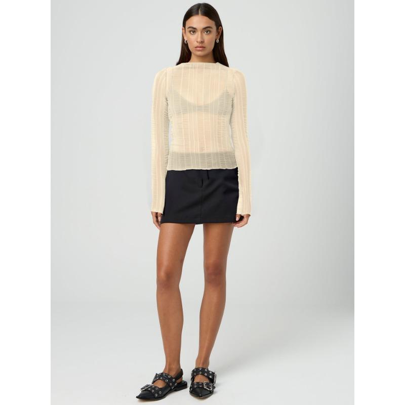 Dámský sexy top s průstřihy, kulatým výstřihem, jednobarevný, průsvitný, s dlouhým rukávem