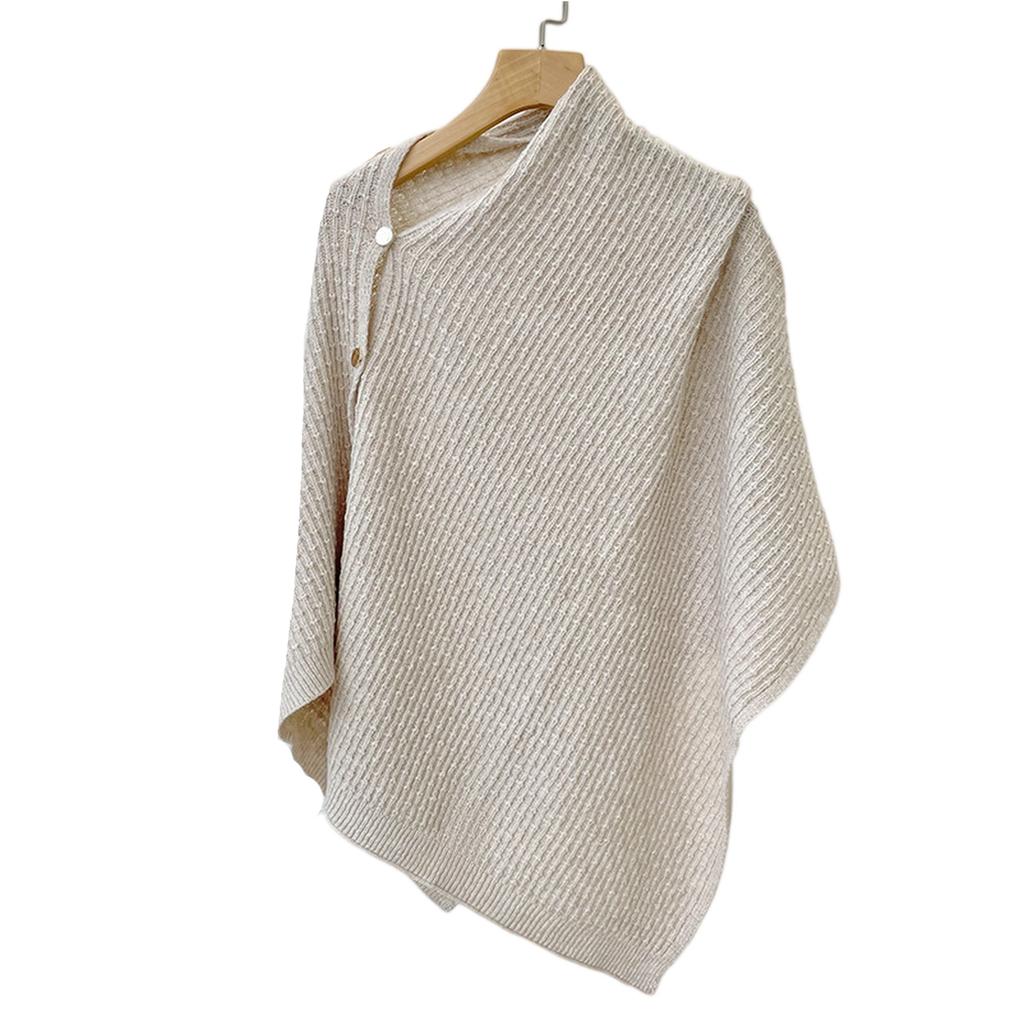 Ladies' Fashionable Knitted Shawl Cape With Buckle Yarn Plaid Scarf, Women's Versatile Warm Plain Weave Shawl