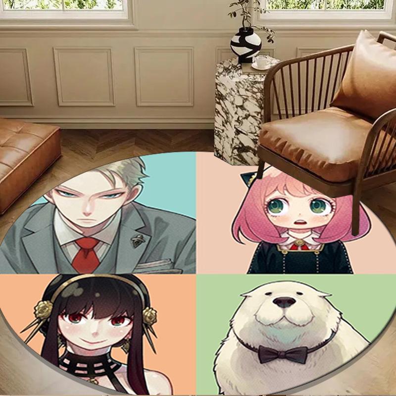 Cute Anime Spy Famliy Round Rug for Livingroom,Bedroom, Palyroom, Chair Rug, Area Rug, Circle Carpet, Large Size Fan Christmas Gift