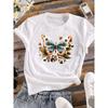 Floral Print T-shirt Casual Short Sleeved Round Neck T-shirt Fashionable Retro Spring Women's White Fashionable Top