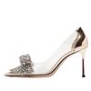 2025 Fashion Sliver Rhinestone Bow PVC Transparent Women Pumps Autumn Stiletto High Heels Sexy Bride Party Wedding Dress Shoes