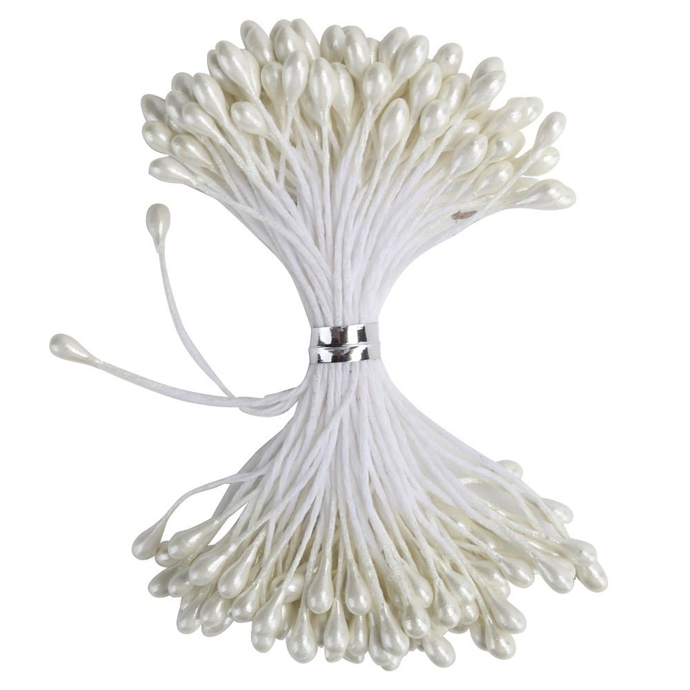 900pcs Double Heads Artificial Pistil Cream White Floral Stamens Flower Stamens DIY Crafts