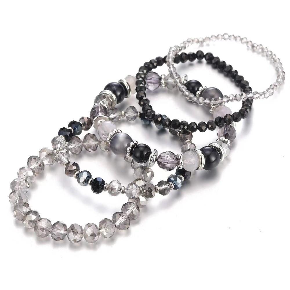 Glass Bead Layered Bracelet Faceted Multi-Strand Bracelet Retro Stackable Bracelet Vacation