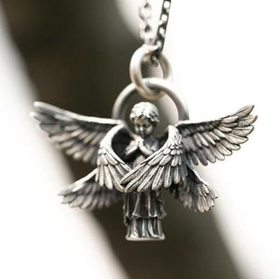 Angel Pendant Necklace Handmade Seraph Prayer Pendant Long Chain Necklace