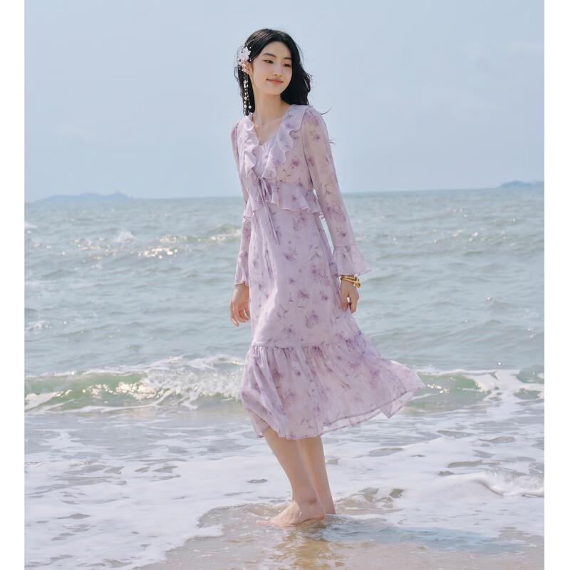 Women s V-Neck Ruffle Print Two-Piece Set L