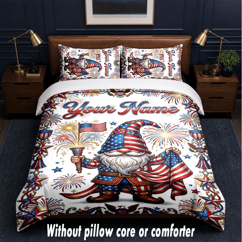 Gnome Theme Custom Text Or Name 3Pcs Bedding Set,1 Flat Sheet & 2 Pillowcases Personalized Home Bedding