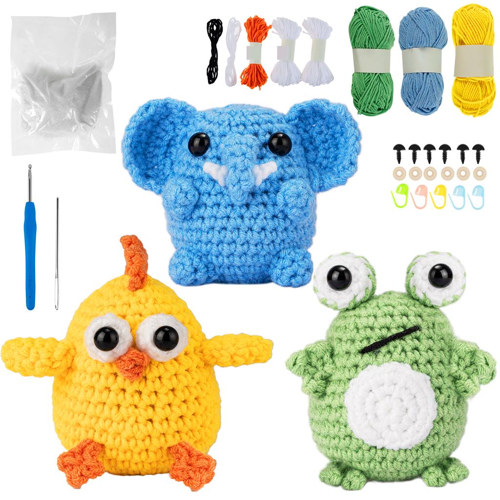 3Pcs Crochet Kit for Beginners Complete Crochet Knitting Kit Adorable Animal Crochet Starter Pack DIY Crochet Craft Kit