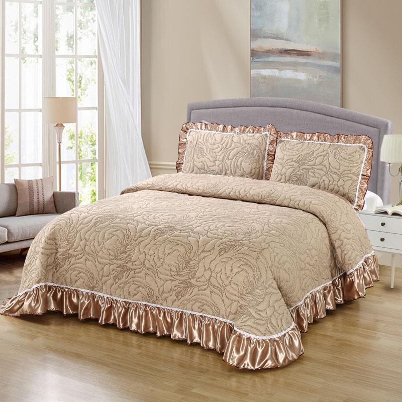 Luxury Soft Knitted Cotton Ruffles Bed Skirt, Bedspread Coverlet, Double Bed Cover Set, Blanket, Linen Pillowcases, Home Textile