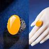 2025 New Red Agate Chalcedony Ancient Silver Color Open Ring Female Crown Rhinestone Ring Hollow Jewelry Gift Adjustable Anillos