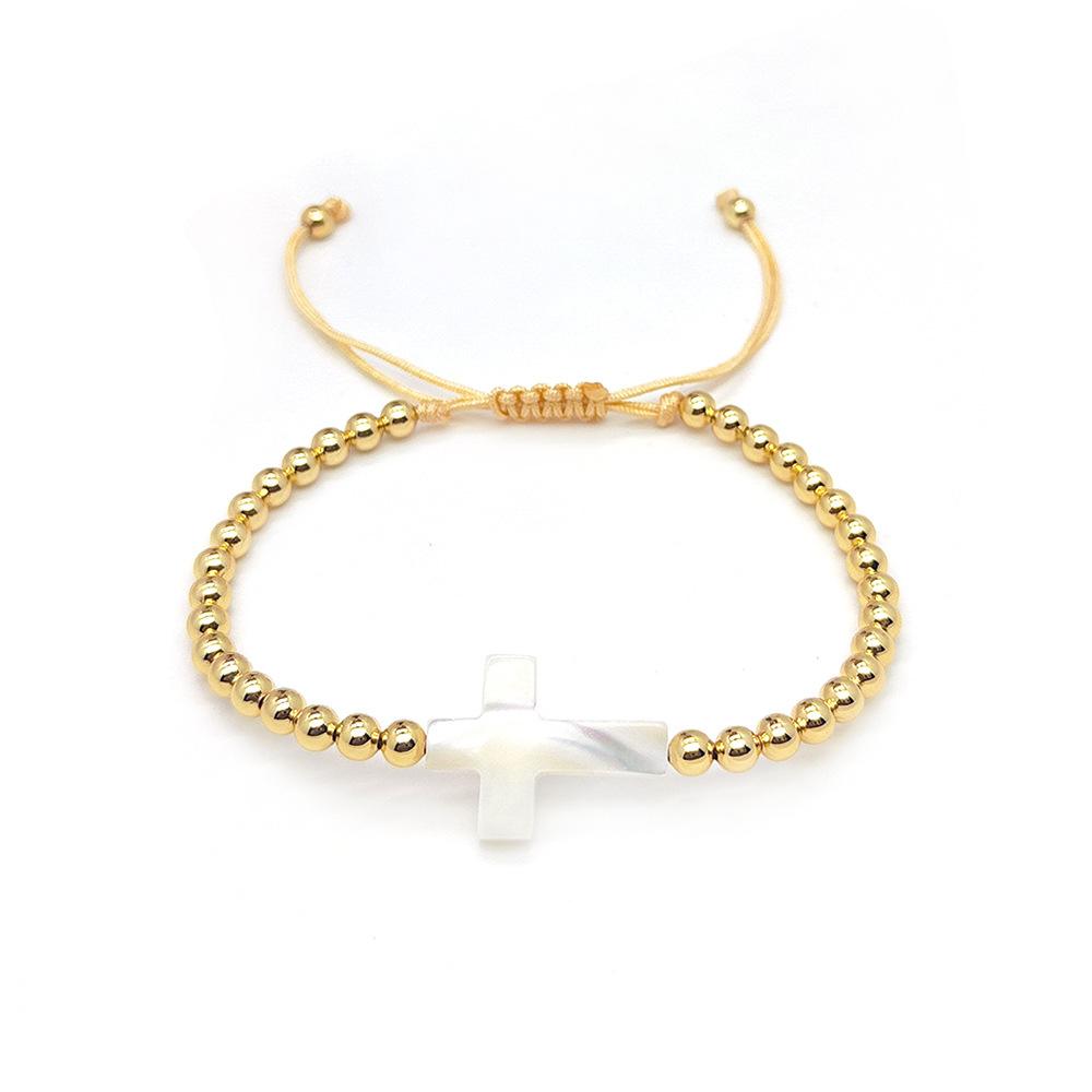 Nicssy Gold Color Beaded Bracelets for Women Jewelry Natural Shell Cross Star Heart Charm Bracelet Adjustable Rope Pulseras