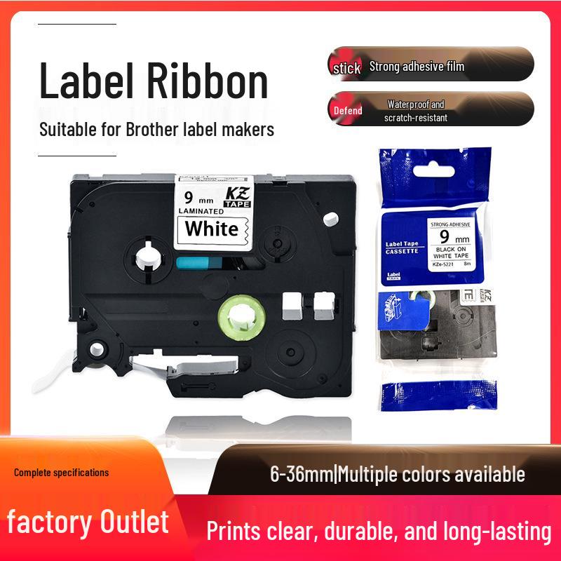 

Лента для принтера этикеток Brother: Премиальная наклейка с сильным клеевым слоем, белый фон, черный текст, 12 мм Strong Adhesive Green Black Text 12mm*8m