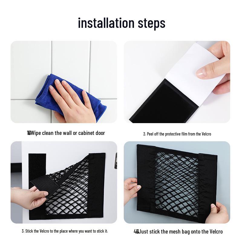 Adhesive Mesh Bag Organizer: Kitchen Cabinet Door Storage for Trash & Plastic Bags