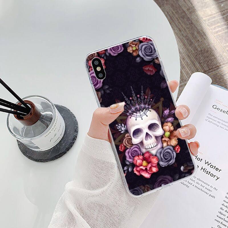 Scary Modeka Skull Flowers Phone Case For IPhone 14 13 12 11 XS X 8 7 6 Plus Mini Pro Max SE 2022 Soft Transparent Phone Cover