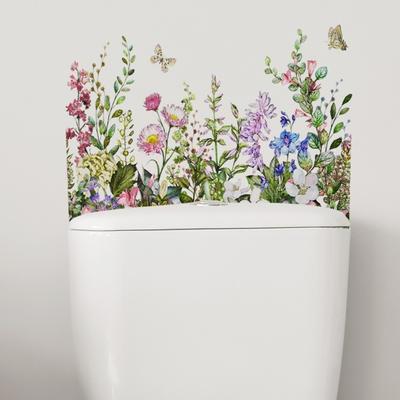 Toilet Sticker Green Plant Flower Pattern Sticker Waterproof Long-lasting Bathroom Wall Decal Home Decoration