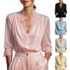 Women's V-Neck Lace Trim Blouse with 3/4 Sleeves and Button Front