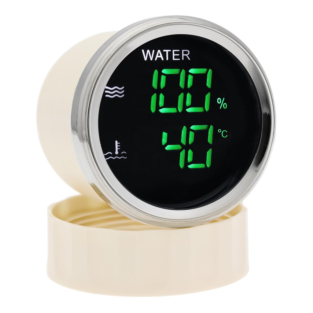 Green LED Digital Dual 52mm Gauge with Alarm 0-190 ohm Water Level Gauge+Water Temperature Meter for Car Boat Marine 12V 24V