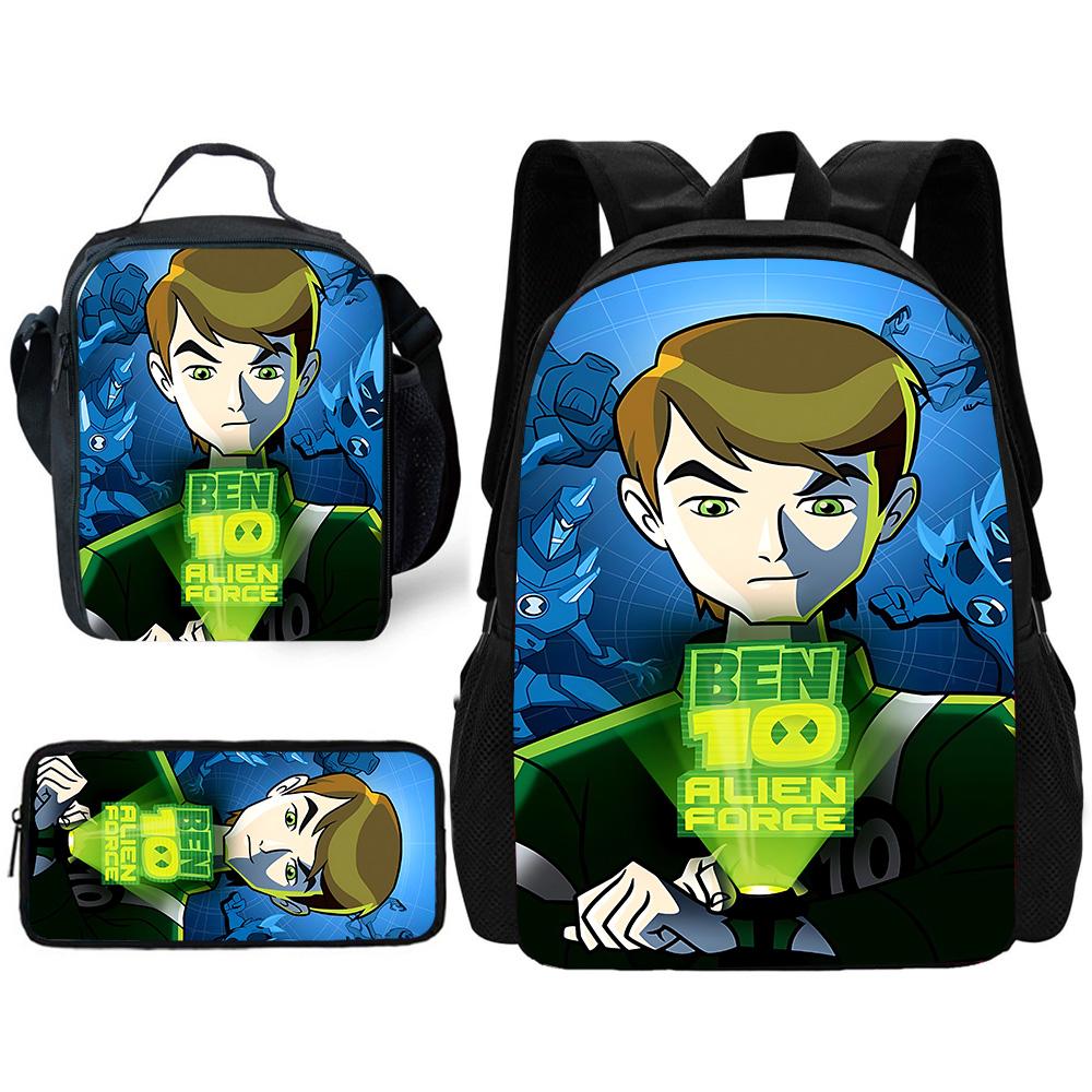 Child School Cute Cartoon Ben Tennyson 10 Backpack with Lunch Bags ,Pencil Bags ,School Bags for Boys Girls Best Gift