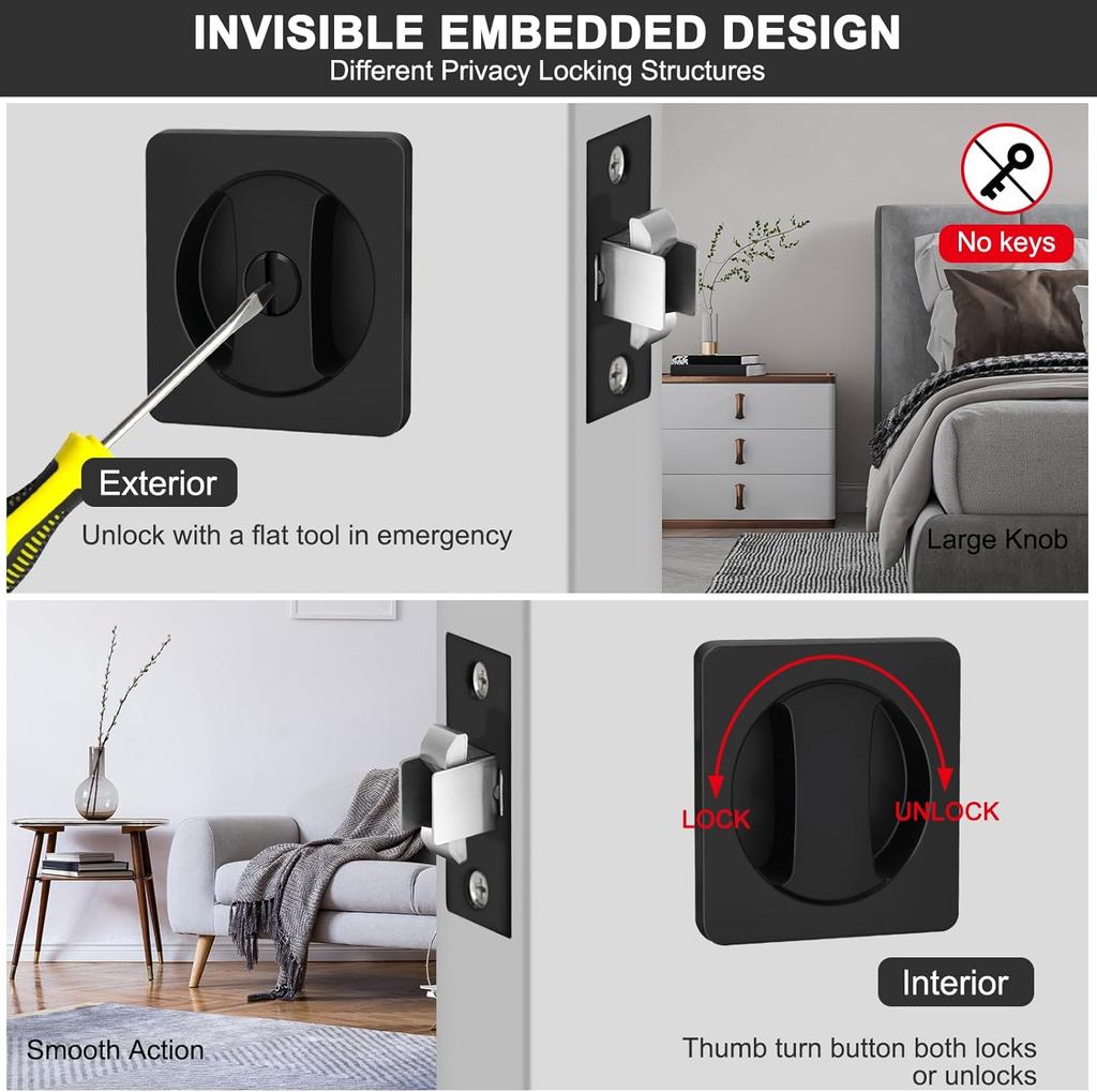 Pocket Door Hardware Bathroom Pocket Door Lock Matte Black Sliding Door Lock 1pc