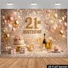 Sfondo di compleanno 2D con palloncini colorati e la scritta "21° Compleanno" in oro, adatto per ambienti interni/esterni.