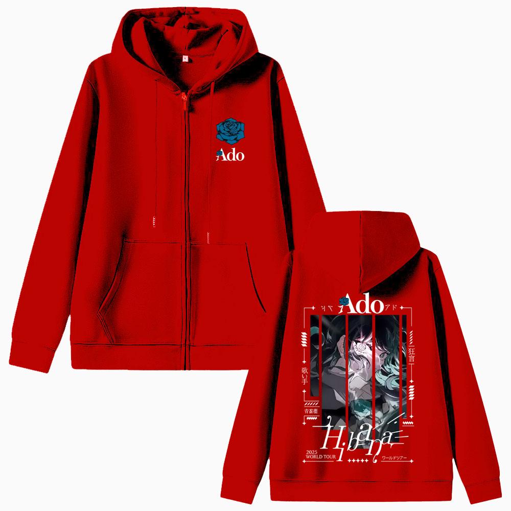Ado World Tour  Hibana Zipper Hoodie Men Women Fashion Japanese Style Zip Up Jacket Unisex Casual Vintage Zip Up Sweats