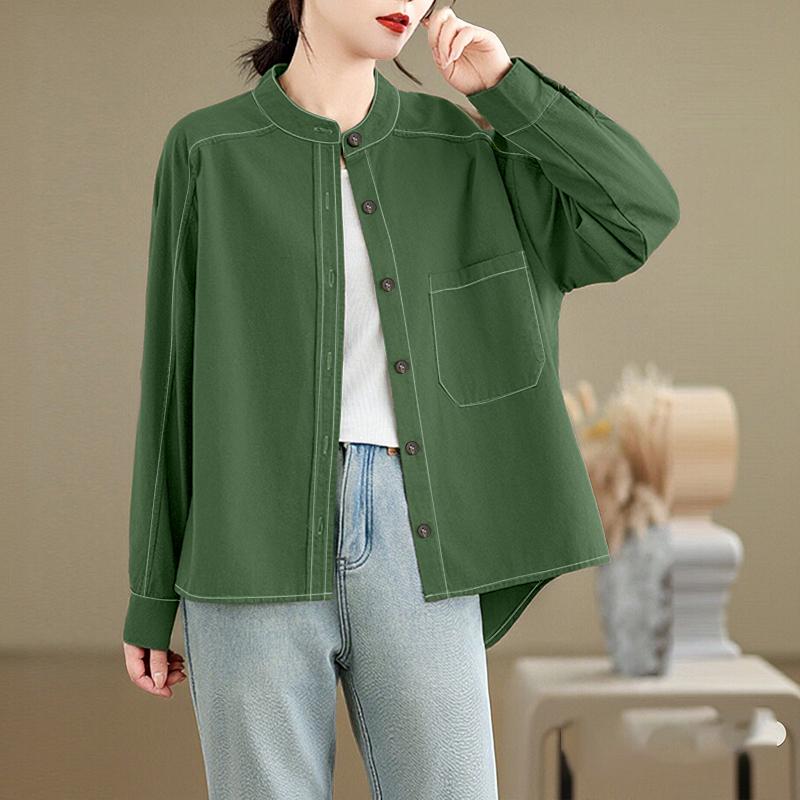 

ZANZEA Женская повседневная блузка свободного кроя с отложным воротником, длинными рукавами и асимметричным подолом 5XL зелёный