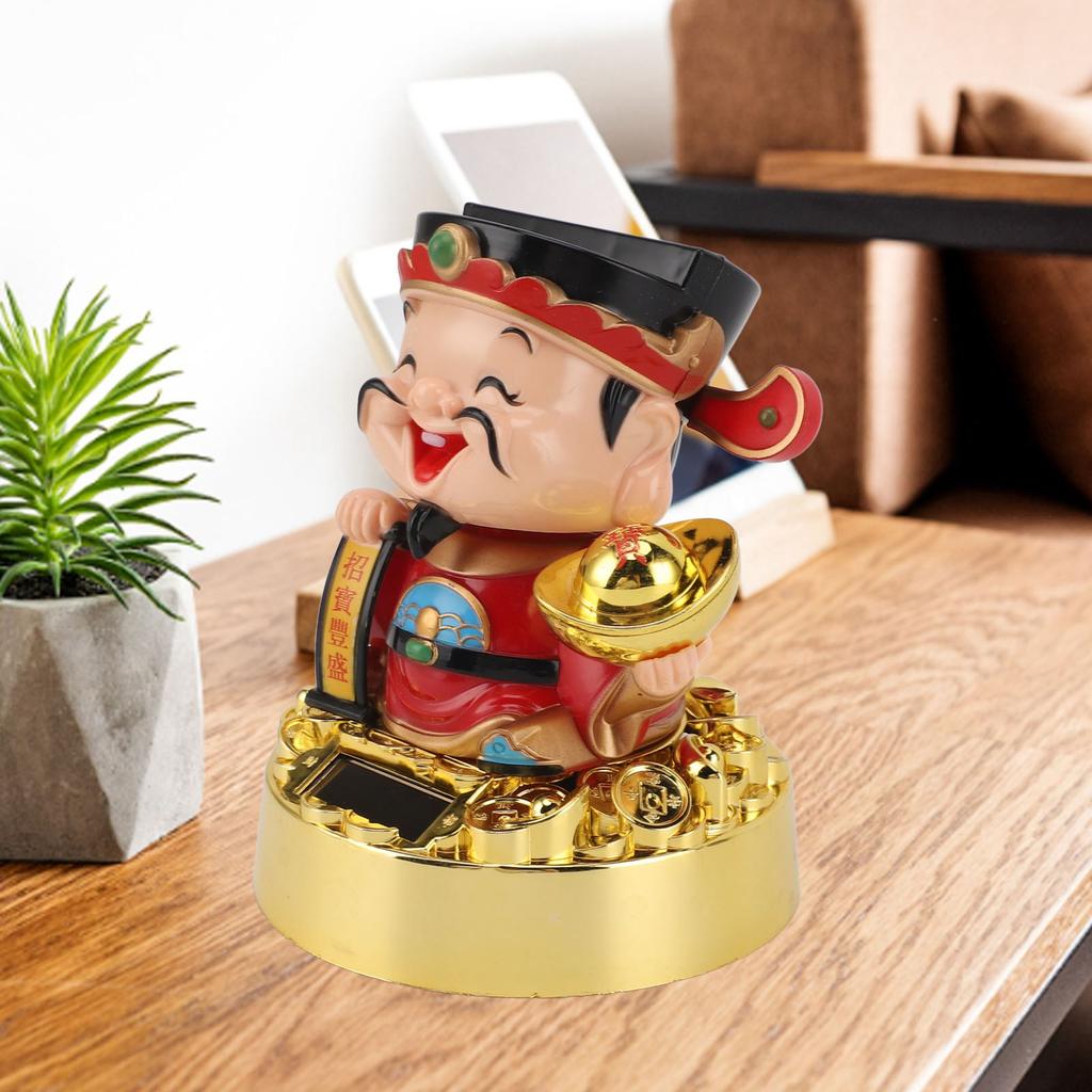 Solar Swinging God of Wealth Figurine Statue God of Fortune Car Dashboard Ornament Feng Shui Decor Gift Chinese New Year Gift