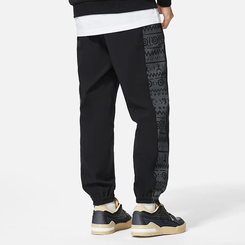 Li Ning Sports Trend Series Printed Drawstring Cuffed Fleece Warm Loose Knit Sweatpants Men Bottoms Black AYKSB47-3