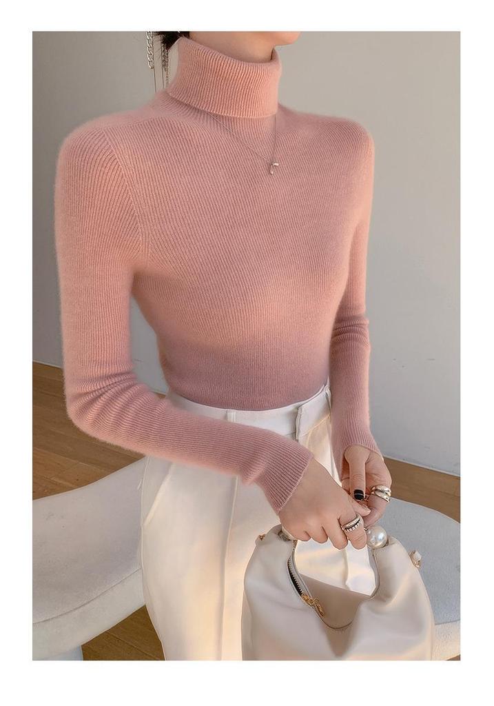 Women's Slim-fit High-neck Cashmere Pullover Sweater - Autumn/Winter Stylish, Tight-knit Base Layer