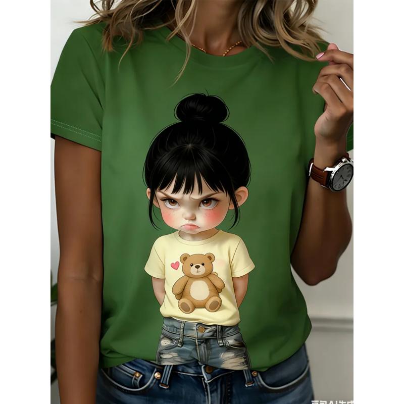 Moda Donna Girocollo Manica Corta Ritratto 3D Ritratto Stampato a Colori T-shirt a Manica Corta Girocollo