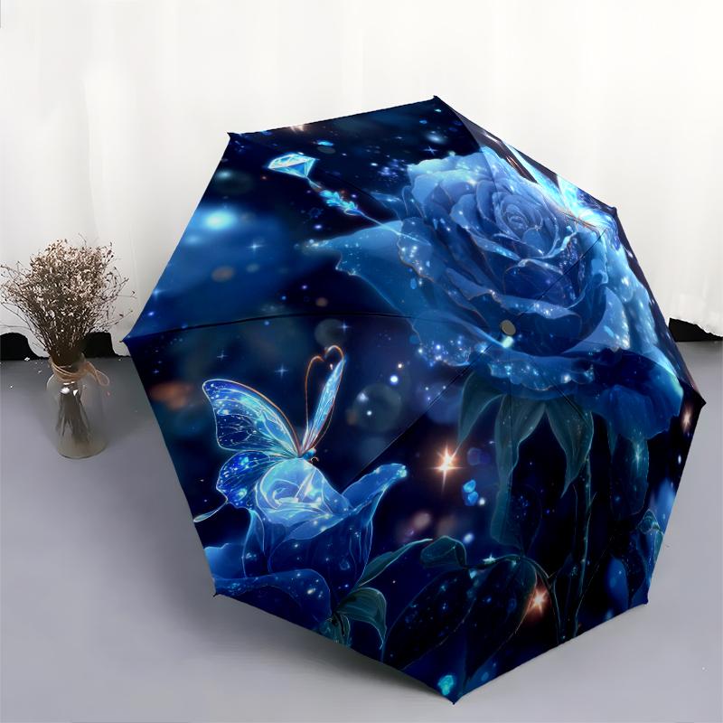 1 PC Automatic Folding Umbrella - Beautiful flowers Pattern, Portable & Foldable Design with 8 Ribs, Christmas Birthday Gifts