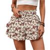 Women’s High Waist Ruffle Hem Polka Dot Print Casual Loose Fit Shorts with Elastic Waistband and Layered Design